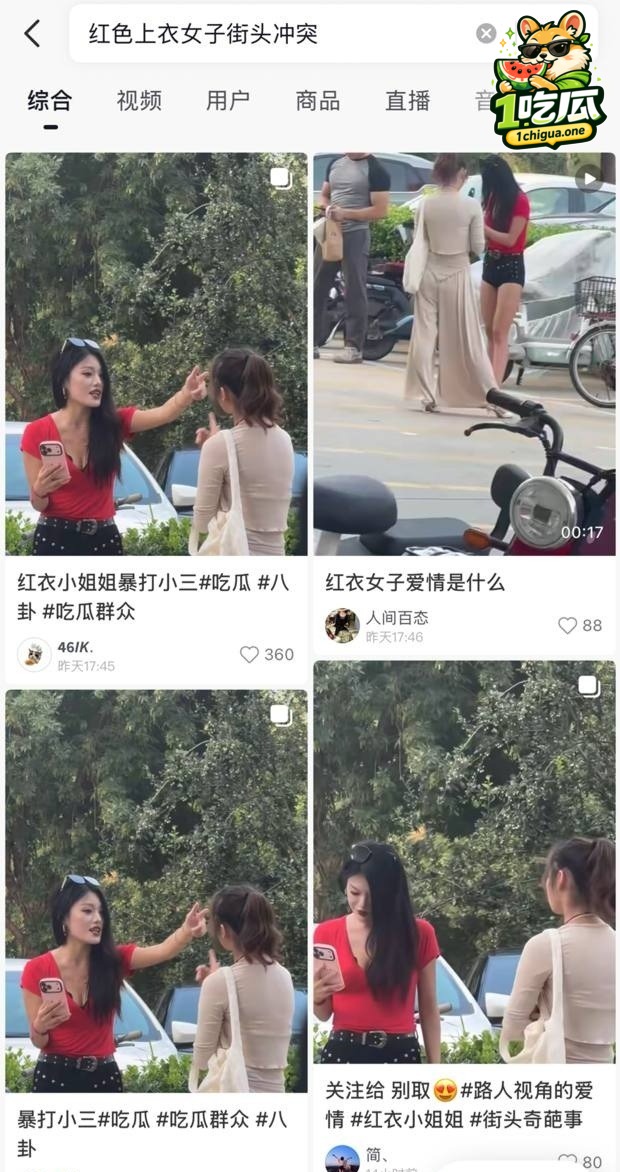 红衣上衣女子打小三完整视频爆出 由女女抓扯 变成男女四人双阵营群架